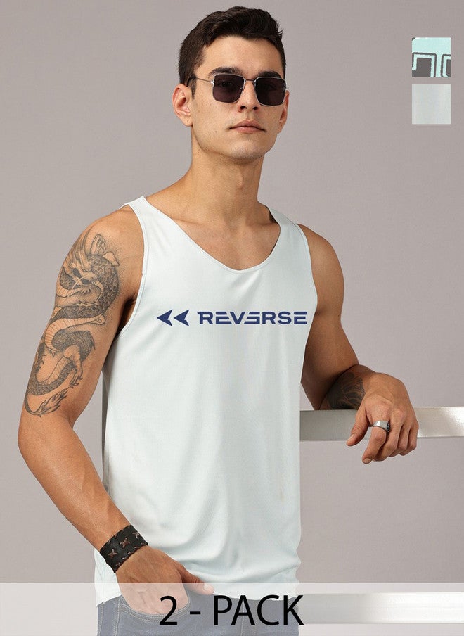 RODZEN Reverse Pack of 2 Printed Round Neck Sleeveless Tank Vests for Men - Image 1